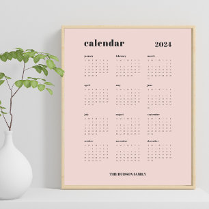 SImple Bold   Dusty Pink and Black 2024 Calendar Poster