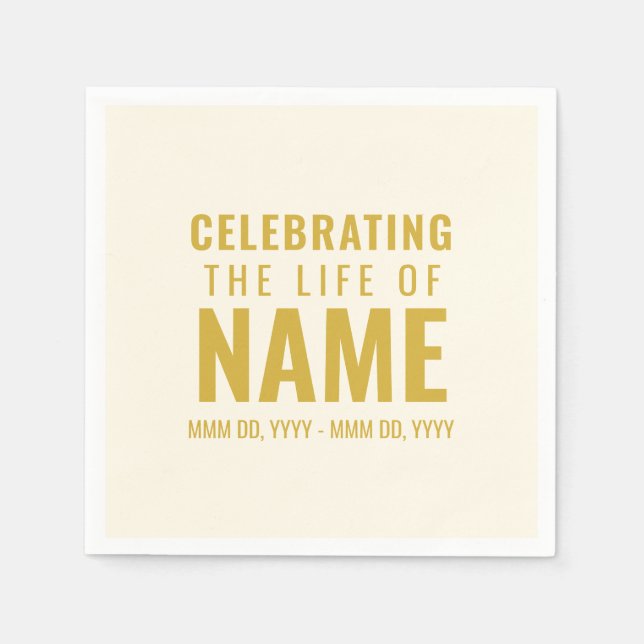 Simple Bold Elegant Ecru Gold Celebration of Life  Napkins (Front)