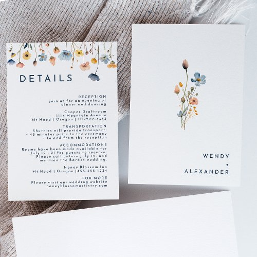 Simple Bold Elegant Floral Wedding Details Enclosure Card