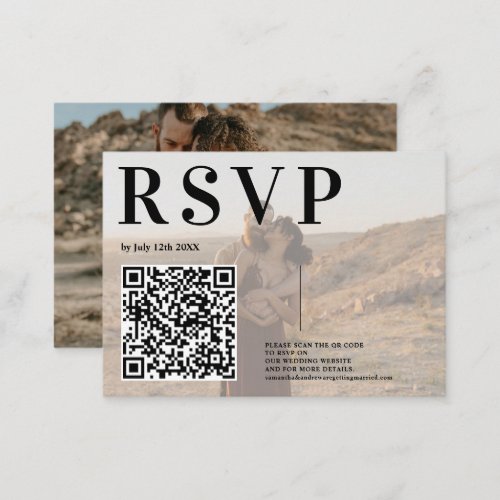 Simple bold font wedding  2 photos rsvp Qr code Enclosure Card