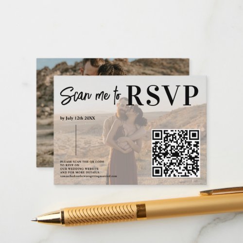 Simple bold font wedding rsvp Qr code 2 photos  Enclosure Card