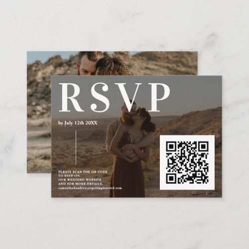 Simple bold font wedding rsvp Qr code 2 photos Enclosure Card