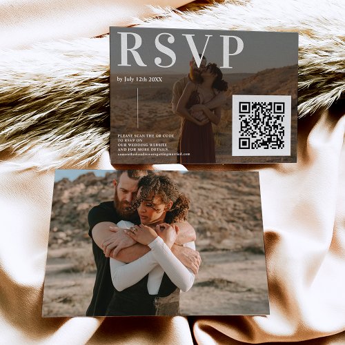 Simple bold font wedding rsvp Qr code 2 photos Enclosure Card