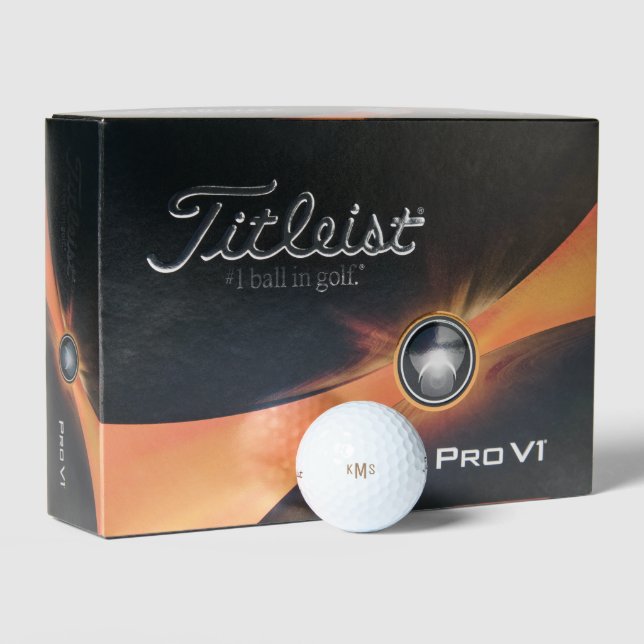Simple Bold Gold Font Monogram Titleist Pro V1 Golf Balls (Packaging)
