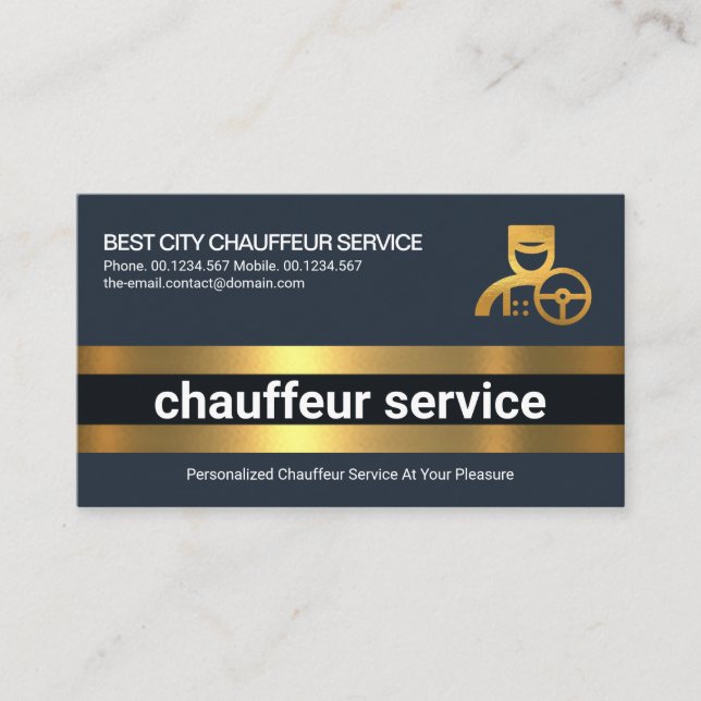 Simple Bold Gold Line Layers Driver Chauffeur Business Card (Front)