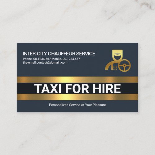 Simple Bold Gold Line Layers Taxi Chauffeur Driver Business Card