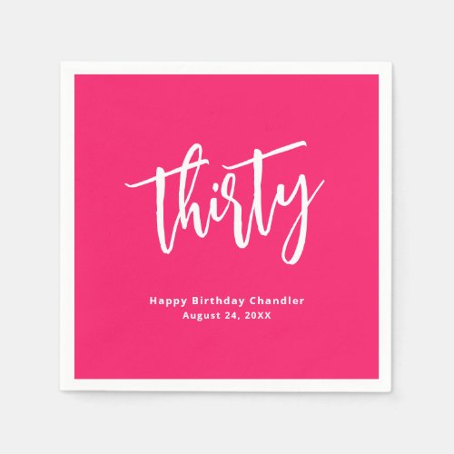 Simple Bold Hot Pink 30th Birthday Party Napkins