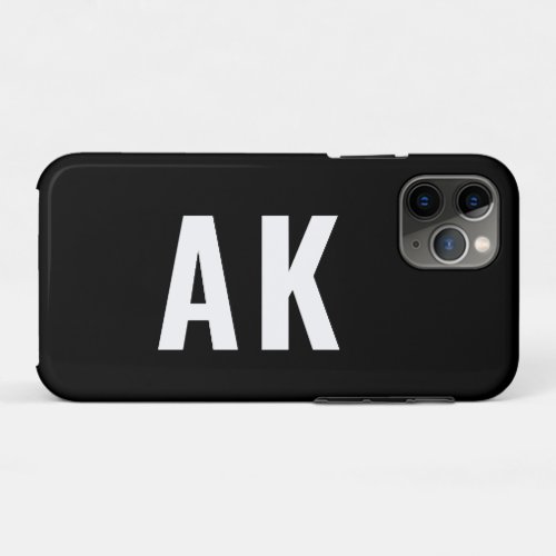 Simple Bold Initials Monogram Black White iPhone 11 Pro Case