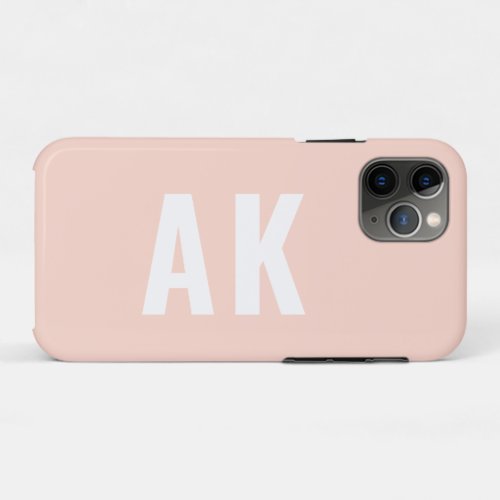 Simple Bold Initials Monogram Blush Pink iPhone 11 Pro Case