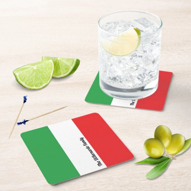 Simple Bold Italian Flag Personalized Square Paper Square Paper Coaster (Flag of Italy Italian Flag
Personalized Family Name
Coasters)