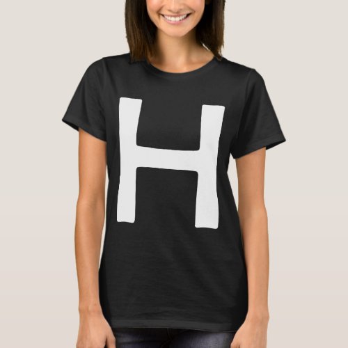 Simple Bold Large White Capital Letter H Alphabet T_Shirt