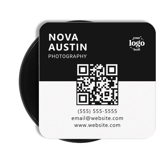 Simple Bold Minimal Company Logo Modern QR Code Square Business Card (Creator Uploaded)