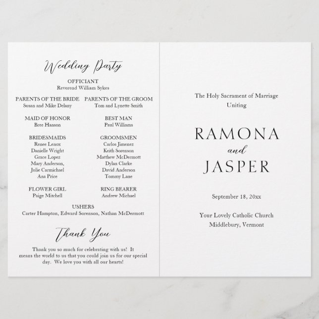 Simple Bold Modern Catholic Wedding Program Flyer (Front)