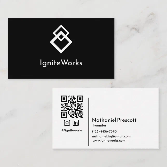 Simple Bold Modern Sleek Look Black White QR Code Business Card | Zazzle