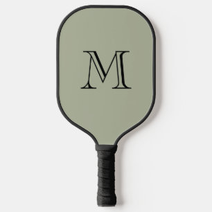 Simple Bold Monogram Initial Sage Green Carbon Fiber Pickleball Paddle