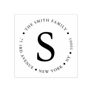 Simple Bold Monogrammed Round Return Address Rubber Stamp