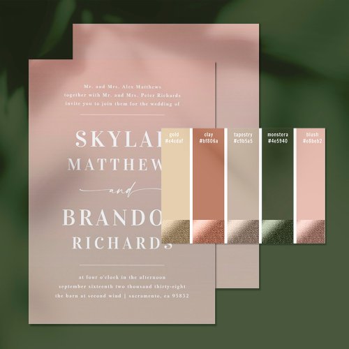 Simple Bold Names Beige  Blush Ombre Wedding Invitation