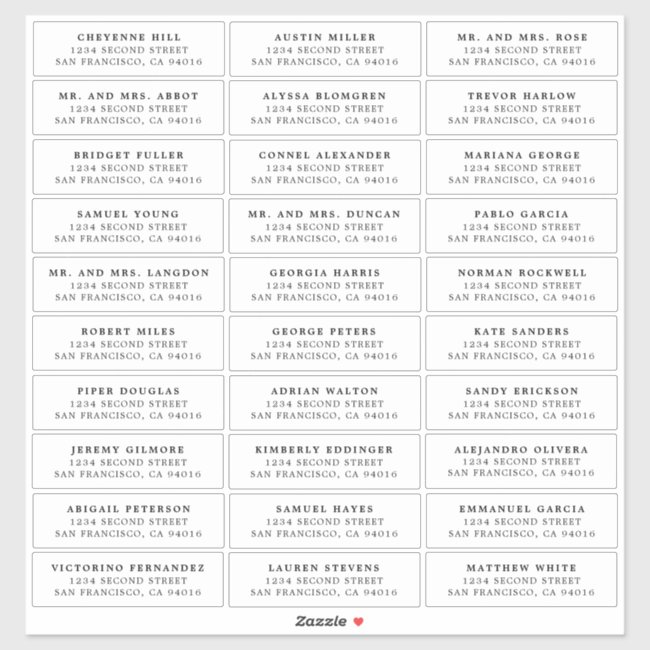 Simple Bold Names Wedding Guest Address Labels