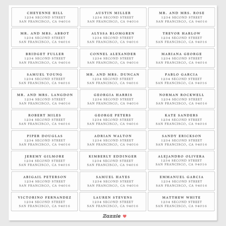 Simple Bold Names Wedding Guest Address Labels | Zazzle