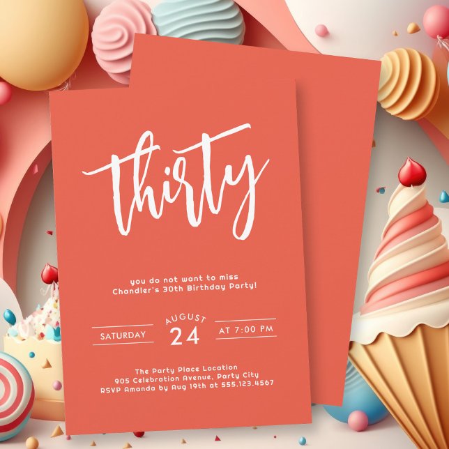 Simple Bold Orange 30th Birthday Party Invitation (Your party starts with a great invitation to get everyone excited about your celebration.)
