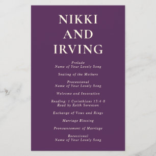 Simple Bold Purple Modern Wedding Program Flyer