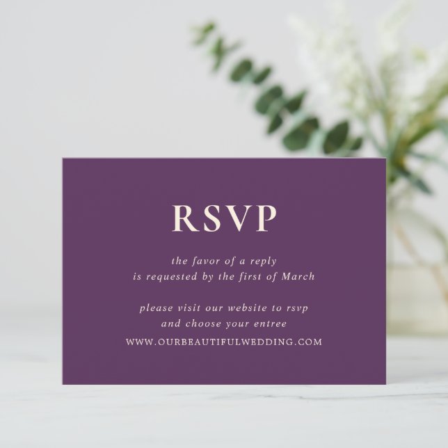 Simple Bold Purple Modern Wedding RSVP Card (Standing Front)