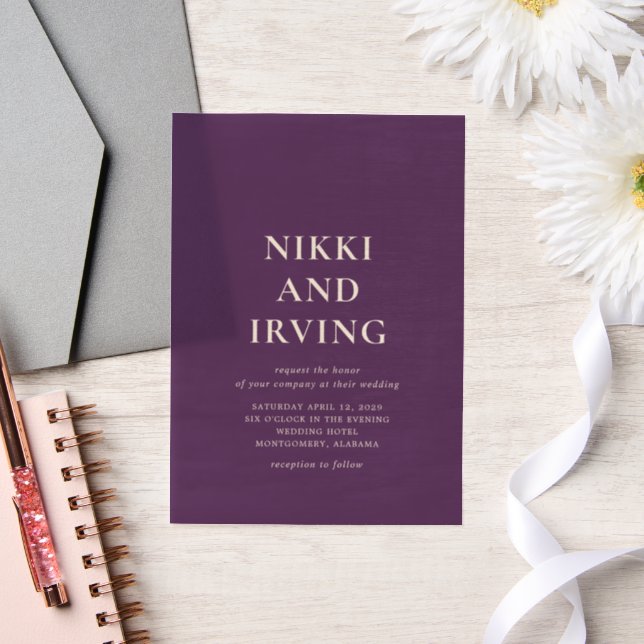 Simple Bold Purple Modern Wedding Vellum Invitations (Wedding)