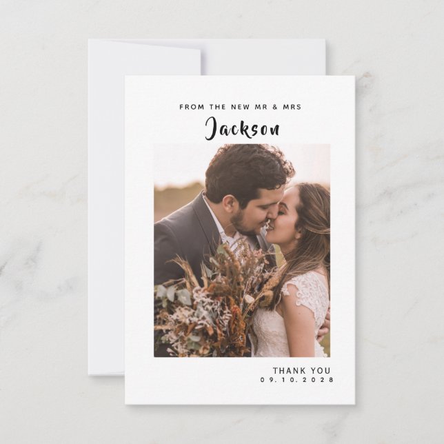 Simple Bold Script Wedding Thank You Card (Front)