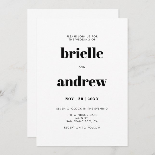 Simple Bold Serif Wedding Invitation (Front/Back)