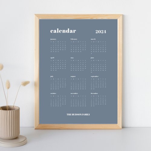 SImple Bold  Slate Grey  White 2024 Calendar Poster