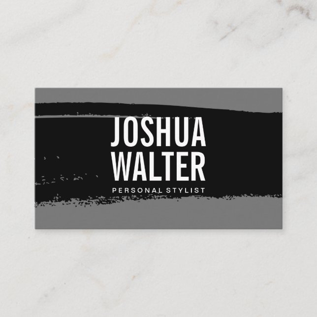 Simple Bold Text Black Gray Brushed Business Card (Front)