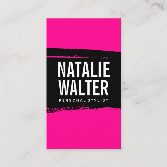 Simple Bold Text Black Hot Pink Brushed Business Card (Front)