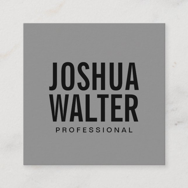 Simple Bold Text Gray Background Square Business Card (Front)