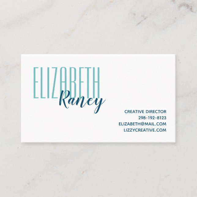 Simple Bold Type Aqua Blue Business Card (Front)