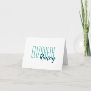 Simple Bold Type Aqua Blue Folded Note Card