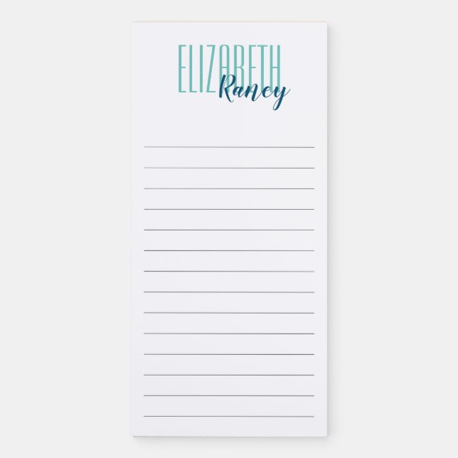 Simple Bold Type Aqua Blue Magnetic Notepad (Front)