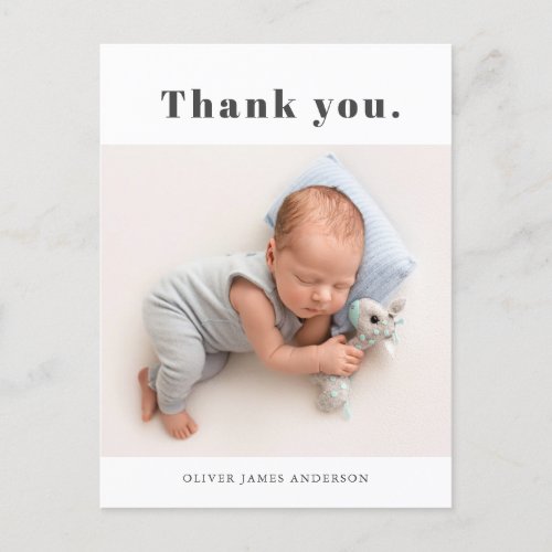 Simple Bold Typography Baby Photo Thank You Postcard