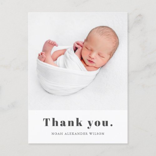 Simple Bold Typography Baby Photo Thank You Postcard