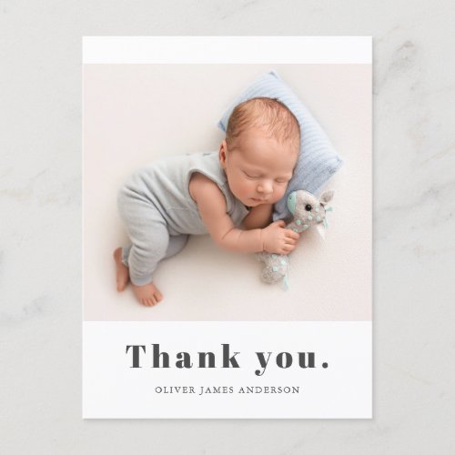 Simple Bold Typography Baby Photo Thank You Postcard