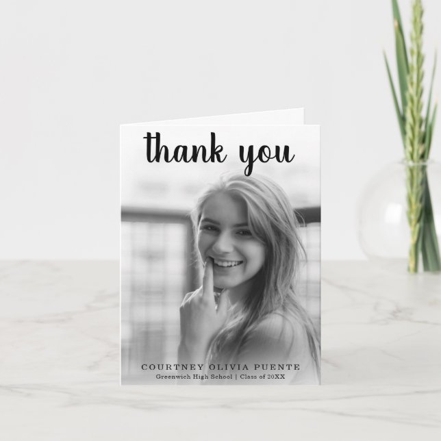 Simple Bold Typography Modern Graduation Letterpress Thank You Card (Front)