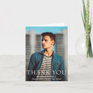 Simple Bold Typography Photo Modern Graduation Letterpress Thank You Card