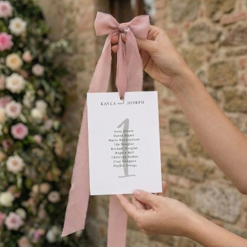 Simple Bold Wedding Guest List Table Number 1 Card