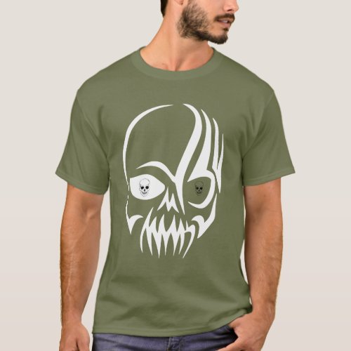 Simple Bold White Skull Drawing Spooky T_Shirt