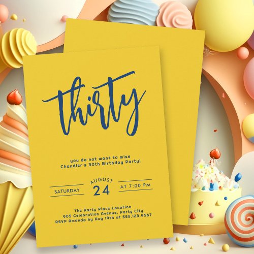 Simple Bold Yellow 30th Birthday Party Invitation