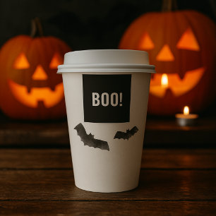 Simple BOO! Halloween Black & White Bat Paper Cups
