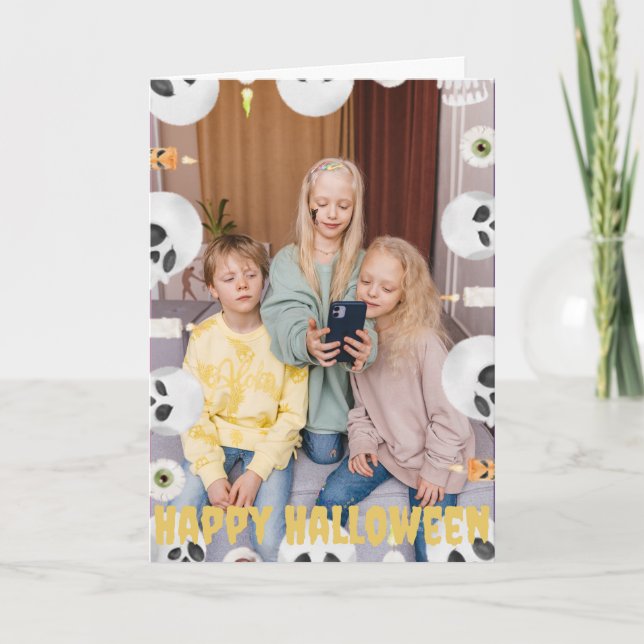 Simple Boo Happy Halloween family & friends Photo Card (Front)