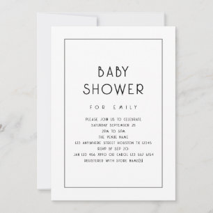 Simple Border Black and White Baby Shower Invitation