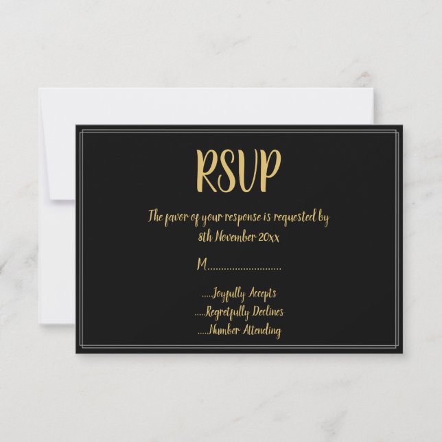 Simple Border Black Gold All Occassion RSVP Invitation (Front)