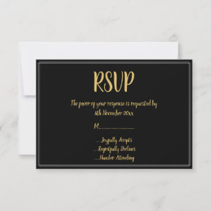 Simple Border Black Gold All Occassion RSVP Invitation