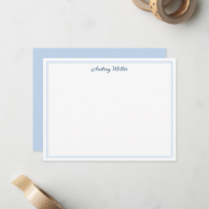 Simple Border Blue Script Personalized Note Card